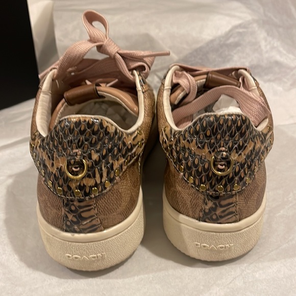 Coach, tan and nude sneakers with snake skin and gold hardware - Picture 6 of 6